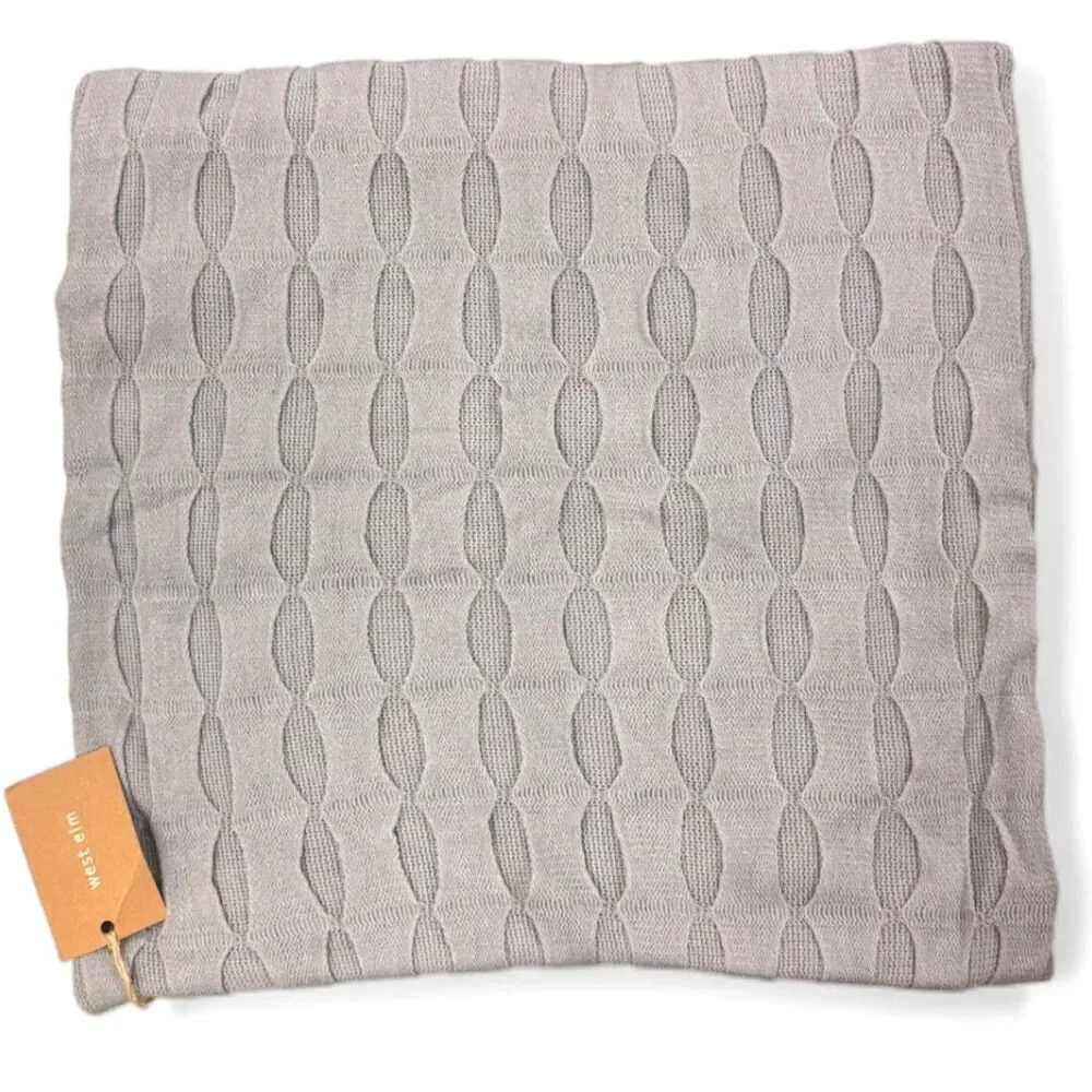 West Elm Gray Ribbon Knitted Acrylic Cotton Zip Close Pillow Cover 20
